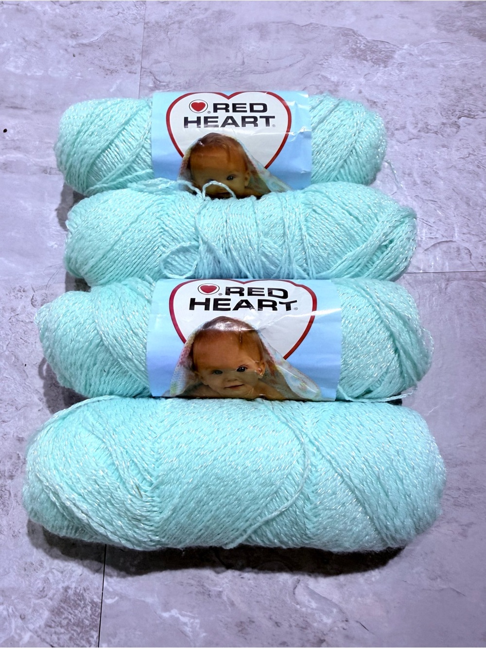 4 Skeins Vintage Red Heart Baby Fingering Yarn - Pastel Green 0680, Discontinued